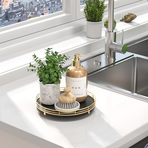 9 Inch Oak Lazy Susan Vanity Tray (Gold Black / 9)