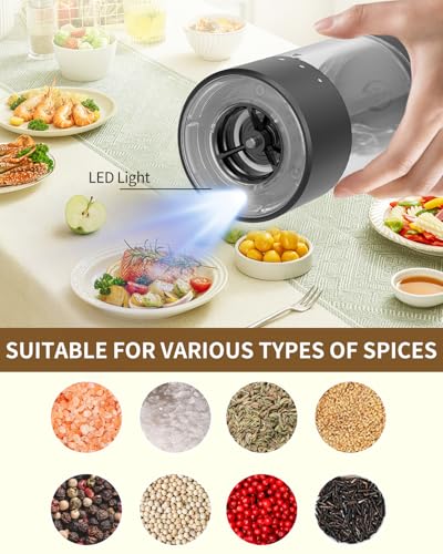 Electric Salt and Pepper Grinder Set Rechargeable Salt and Pepper Mills with 6 (Black)