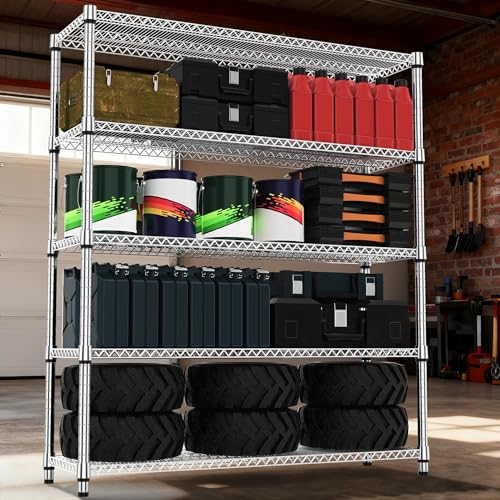 5 Tiers Shelf 3300 lbs Steel Storage Shelving Utility Shelving Unit Steel Organizer Wire Rack for Home (5 tier, 17.7" D x 59.1" W x 70.3" H / Chrome)