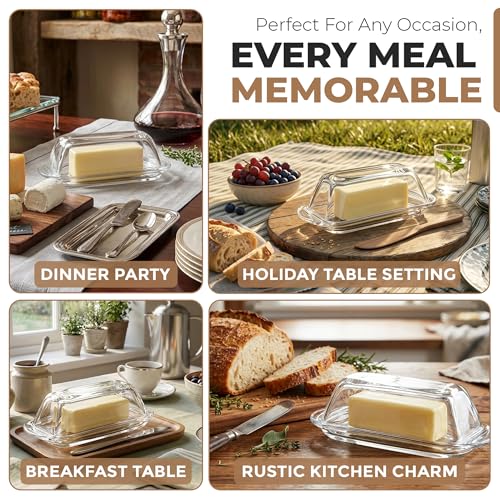 Clear Glass Butter Dish with Lid for Countertop & Refrigerator