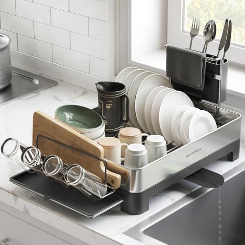 Dish Drying Rack (Silver + Black / 12.5"D x 22.5"W x 9.7"H)