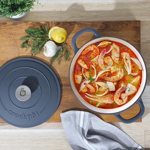 Artisan 5 Quart Round European Enameled Cast Iron Dutch Oven with Lid (Matte Navy Blue / 5-Quart)