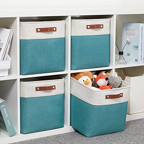 Square Storage Cubes Baskets for Gifts Empty (White&Teal / M-12"x 12"x12")