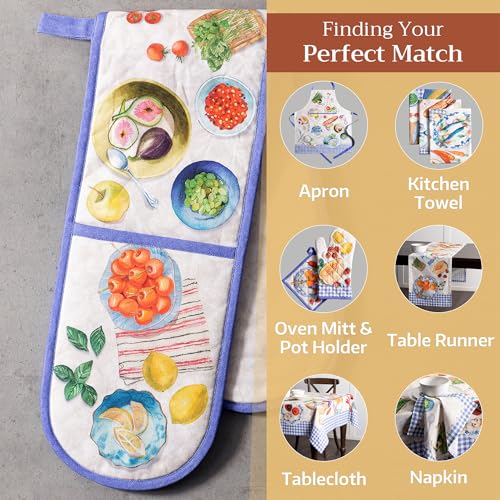 Double Oven Mitts 100% Cotton Double Oven Glove (078 - Gourmand / 7" x 35" (Double Oven Mitt))