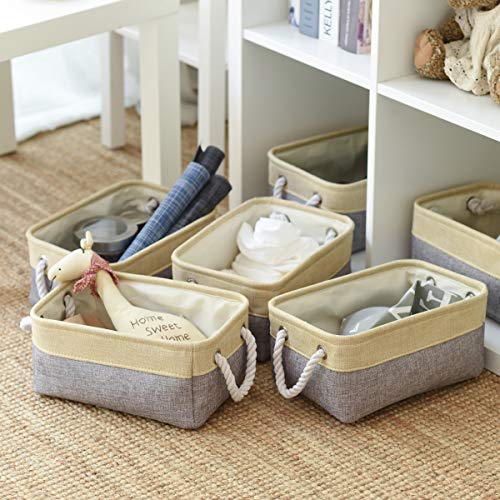 Fabric Storage Baskets for Organizing (Golden&Grey / Small (Pack of 6))