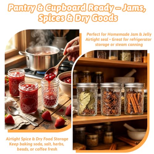8oz 24 Pack Glass Mason Jars with Airtight Silver Lids and Bands (8oz-24pcs-D)