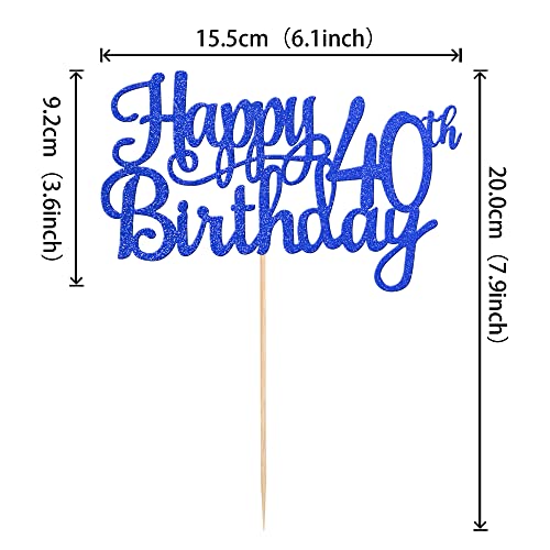 1 PCS Happy 40th Birthday Cake Topper Glitter Cheers to 40 Years Birthday Cake Pick 40 Fabulous Cake Decoration for Happy 40th Birthday Anniversary Party Decorations Supplies Blue (Blue / 40th)