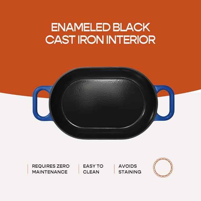 Enameled Cast Iron Dutch Oven for Professional Sourdough Bread Baking | 5.5 Quart Loaf Size Oval Cookware Pot with Lid | Triple-Layer Enamel Coating Pan with Non Stick Silicone Mat | Blue