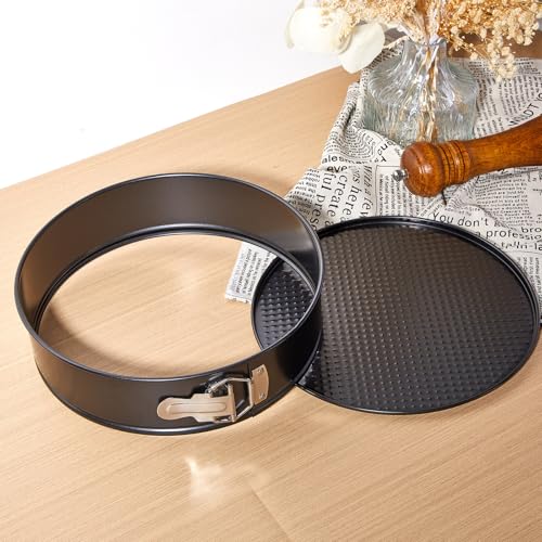 4 Pcs 10 Inch Non Stick Springform Pan with Removable Bottom Carbon Steel Round Springform Cheesecake Pan with Stainless Steel Spring Buckles for Baking Kitchens Restaurant (Black / 10 Inch)