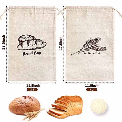 4 Pcs Linen Bread Bags for Homemade Bread Container