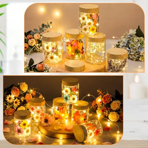 24 Pcs 6oz Glass Jars with Lids Empty Small Glass Containers and Inner Liners Reusable Cosmetic Jars Round Airtight Bottles with Plastic Wood Grain Lids for Travel (Natural Wood / 6 oz)