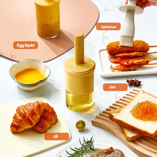 Glass Oil Dispenser with Heat Resistant Brush (Oil Dispenser-Yellow)