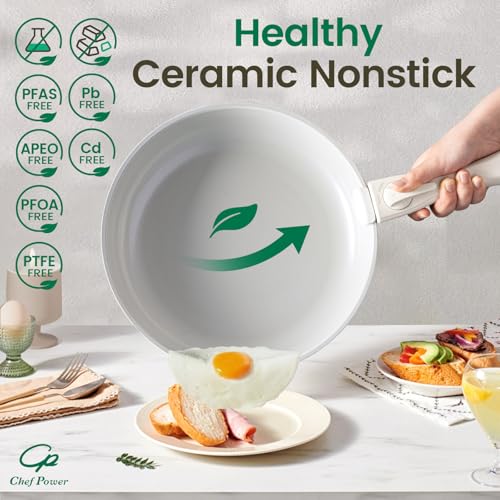 Ceramic Nonstick Pots and Pans Set 19 Piece with Detachable Handle