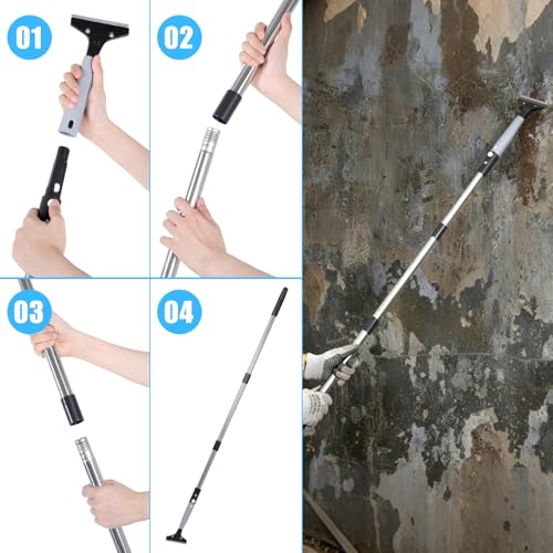 12 Pcs Floor Scraper Tool Set 52" Long Handle Metal Razor (Classic)