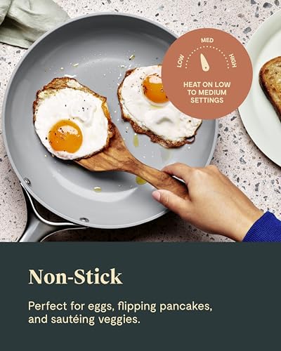 Ceramic Non Stick Fry Pan Set with Glass Lids (2x 10.5 IN & 1x 8 IN / White)