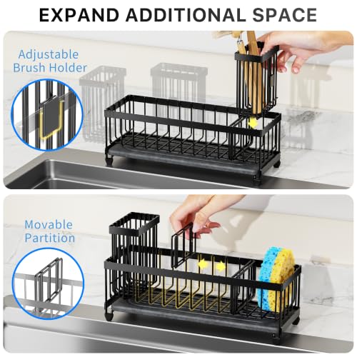 Sponge Holder for Kitchen Sink (Black Shelf With Stone Tray)