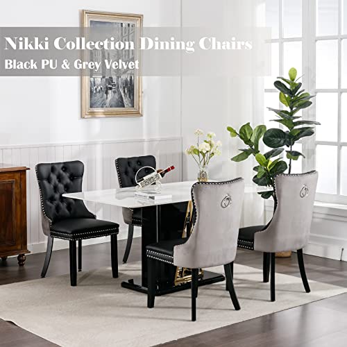 Grey Velvet and Black PU Upholstered Dining Chairs Set of 4 (Black 3)