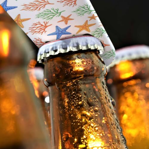 Watercolor Starfish Stainless Steel Bottle Opener Marine Coral Algae Aquatic Plant Abstract Tropical Orange Blue Flat Beer Bottle Opener Keychain for Home Kitchen Bar Restaurant Party Gift (Watercolor Starfish)