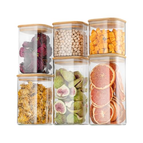 22oz/37oz/50oz Square Glass Storage Containers with Lids 6-Pack (22oz*2/37oz*2/50oz*2)