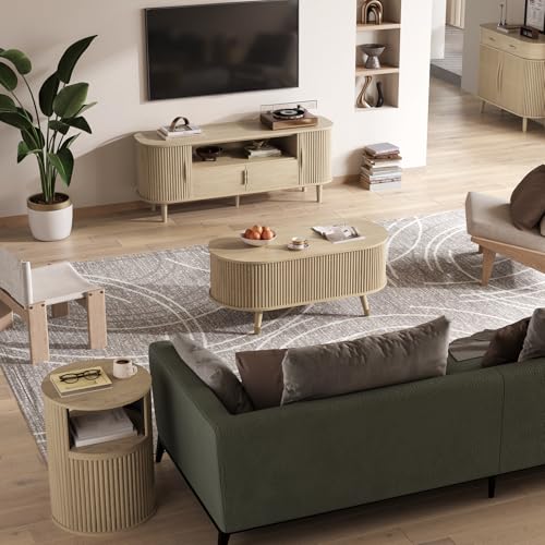 Oval Lift Top Coffee Table with Storage for Living Room (Warm Oak)