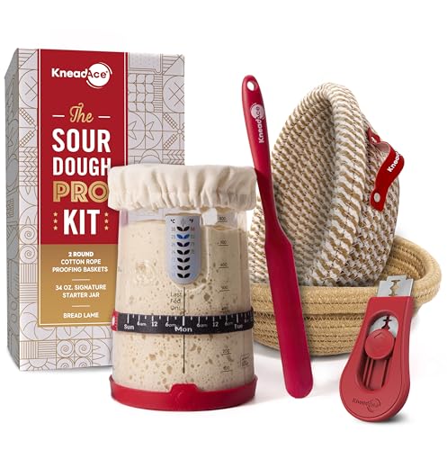 Sourdough Starter Kit (PRO 34oz Jar, 2xRound Baskets, Red Bread Lame)