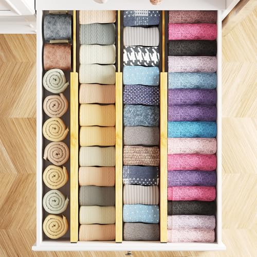 Bamboo Dresser Drawer Dividers 6 Pack (4.65''H, 17''-22''L / NATURAL)