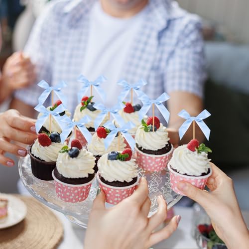 Dusty Blue Bow Cupcake Toppers (Dusty Blue)
