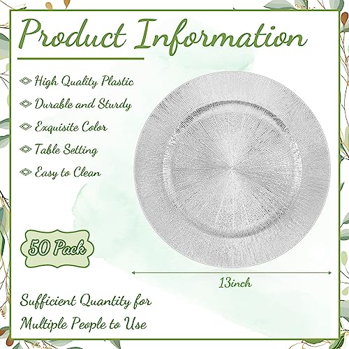 50 Pcs Silver Charger Plates Bulk (Modern Style / Silver)