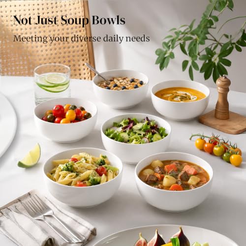 22 OZ White Ceramic Bowls Set of 6 (22 OZ / White)