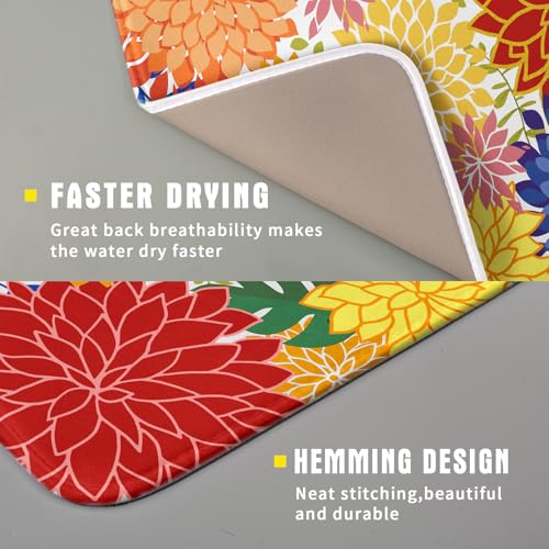 Modern Floral Dish Drying Mat 16x18 in Multicolored Tropical Drying Pad for Kitchen Counter (Modern Florals Colorful / 18" x 16")