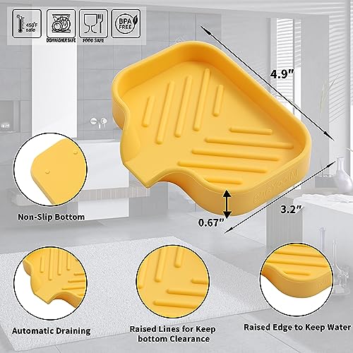 Silicone Soap Dish with Drain Spout (Yellow / S(4.9"×3.2"))