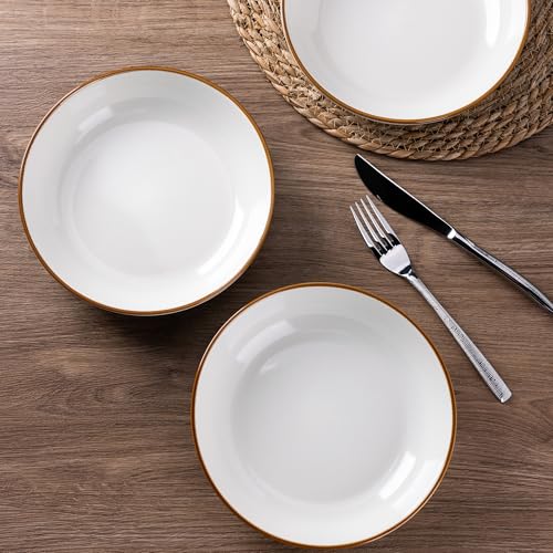 8.5’’ Ceramic Pasta Bowls Set of 6 (Set of 6 / Pearl White)