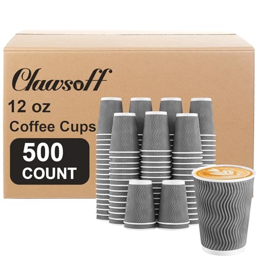 500 Pack 12 oz Coffee Cups Disposable Insulated Paper Cup Gray (Gray / 12 oz-500)