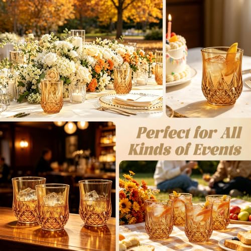 40 Pack Plastic Stemless Wine Glasses (Amber)