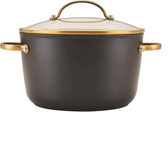 Farberware Forged Induction Ceramic Nonstick Pots and Pans Set with Lids and Kitchen Cooking Tools - Dishwasher Safe, Suitable for All Stovetops, 12 Piece Cookware Set - Black and Gold