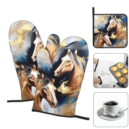 Horse Oven Mitts and Pot Holders Sets of 3 (3 Count)