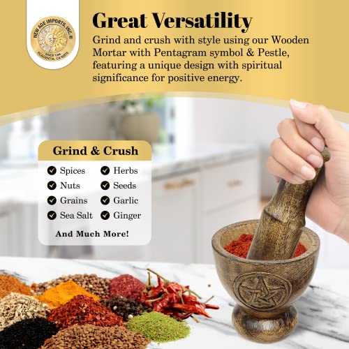 Pentagram Design Wooden Mortar & Pestle Set