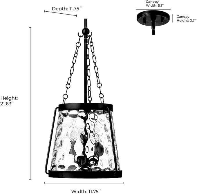 ML Lighting | Adabella Collection | 20403-PN | 3 Light Pendant in Polished Nickel Finish with Clear Hammered Glass Shade | Perfect for Kitchens, Dining Rooms, Living Rooms, Entryways, Hallways