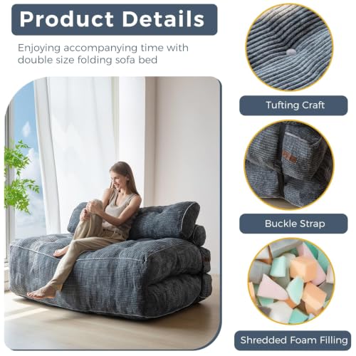 Folding Sofa Bed (Dark Grey / Full)