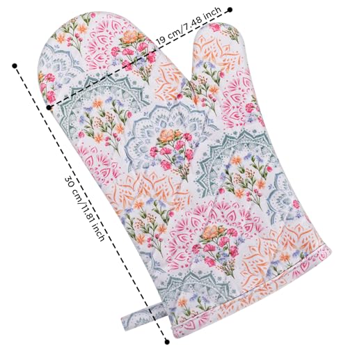 Oven Mitt Extra Long Cotton Cooking Kitchen Mitts with Non (Mandala - Oven Gloves)