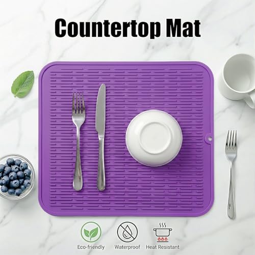 Silicone Dish Drying Mat for Multiple Usage (Purple / 18"L x 16"W)