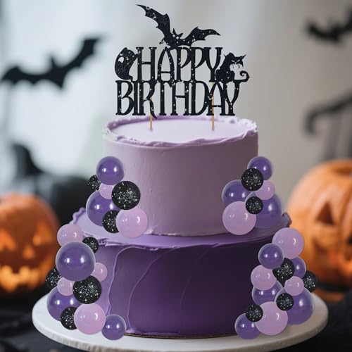 42 Pcs Cake Topper with Mini Balls (42--black Purple Hbd)
