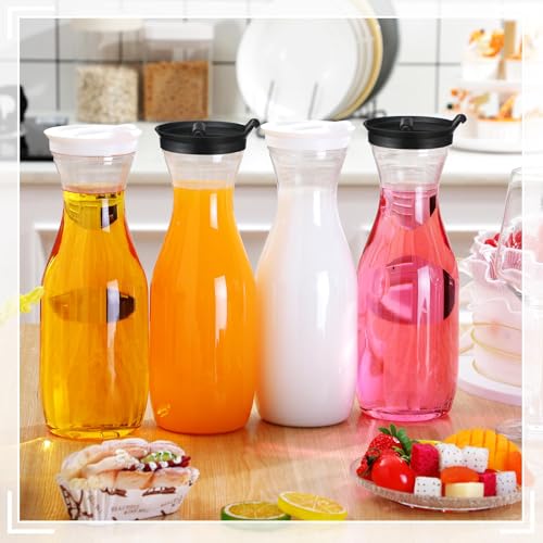 24 Pcs Plastic Water Carafe with Lid 32 Oz Clear (White, Black Cap)
