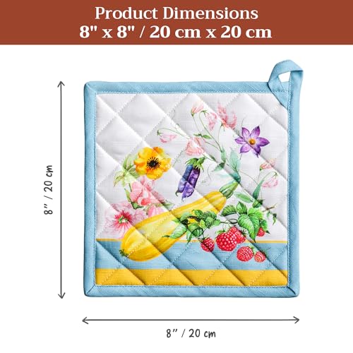 Pot Holders 100% Cotton Potholders (042 - Giverny / 8" x 8" (Pot Holder Pack of 2))
