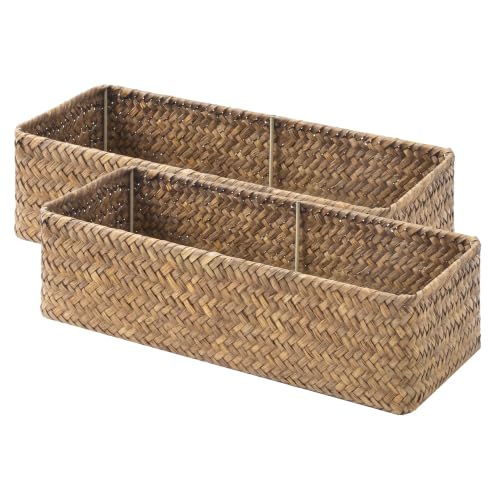 Small Toilet Paper Basket for Back of Toilet Basket (Brown(seagrass) / 15 ¾"L x 6 ½"W x 4 ¼"H)