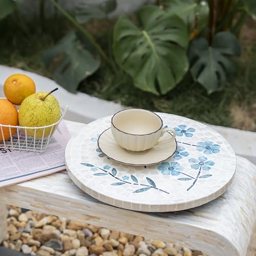 12.6” Handcrafted Capiz Shell Mosaic Lazy Susan (Blue Dogwood Flower / Standard)