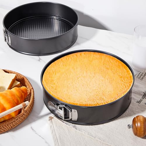 4 Pcs 10 Inch Non Stick Springform Pan with Removable Bottom Carbon Steel Round Springform Cheesecake Pan with Stainless Steel Spring Buckles for Baking Kitchens Restaurant (Black / 10 Inch)