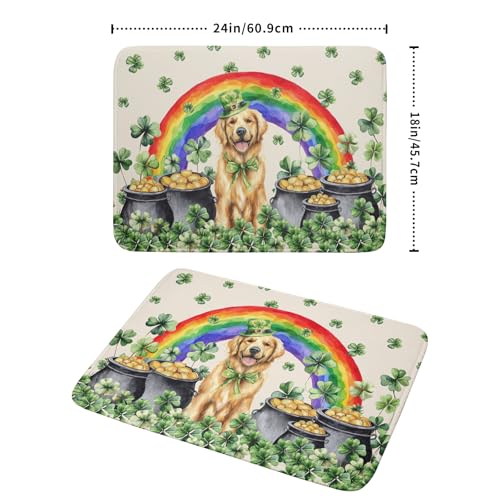 Funny Dog Dish Drying Mats for Kitchen Countertop Large Microfiber Absorbent Coffee Bar Mat (Green Lucky Gog / 24" x 18")