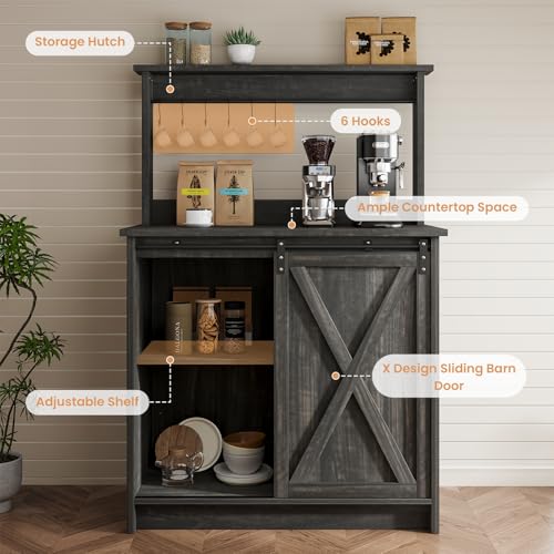 31" Farmhouse Coffee Bar Cabinet with Storage Hutch (31.5Inch / Oak)