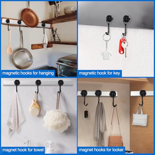 Magnetic Hooks Magnet Hook for Cruise Cabins Fridge 40LBS 6Pack (Black / 0.79in)